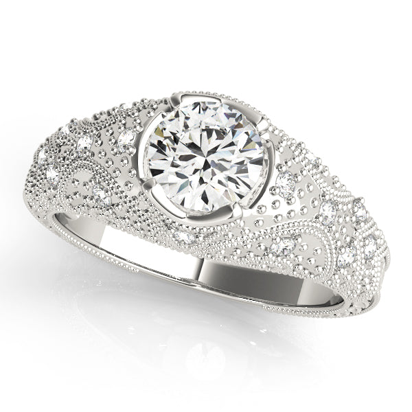 Romantic Antique Round Diamond Engagement Ring in 10K/14K gold and platinum with certified lab-grown or natural diamonds