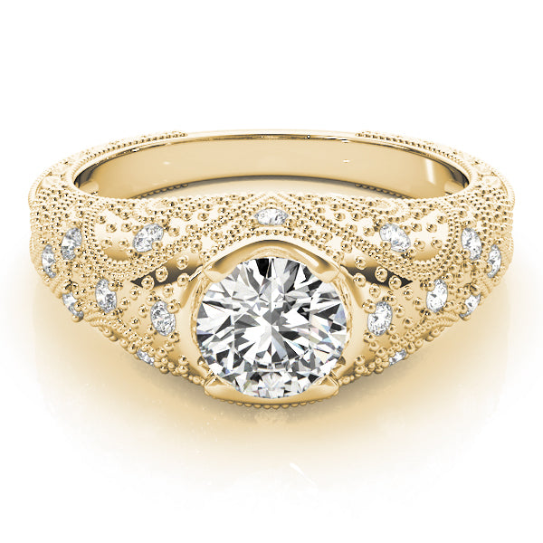 Romantic Antique Round Diamond Engagement Ring in 10K/14K gold and platinum with certified lab-grown or natural diamonds