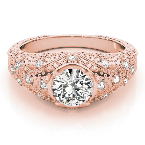 Romantic Antique Round Diamond Engagement Ring in 10K/14K gold and platinum with certified lab-grown or natural diamonds