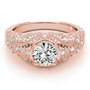 Romantic Antique Round Diamond Engagement Ring in 10K/14K gold and platinum with certified lab-grown or natural diamonds