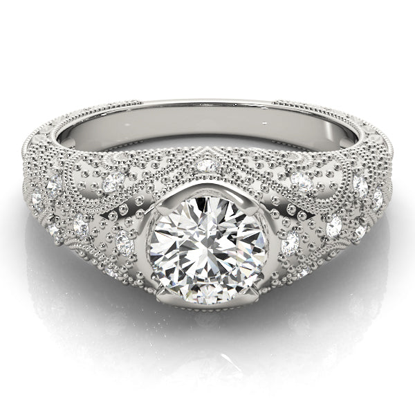 Romantic Antique Round Diamond Engagement Ring in 10K/14K gold and platinum with certified lab-grown or natural diamonds