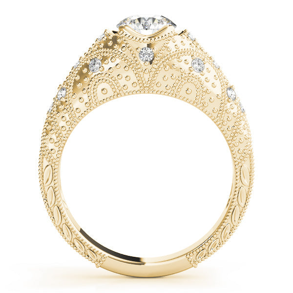 Romantic Antique Round Diamond Engagement Ring in 10K/14K gold and platinum with certified lab-grown or natural diamonds