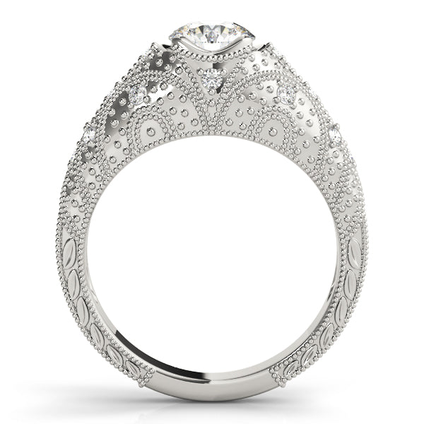 Romantic Antique Round Diamond Engagement Ring in 10K/14K gold and platinum with certified lab-grown or natural diamonds
