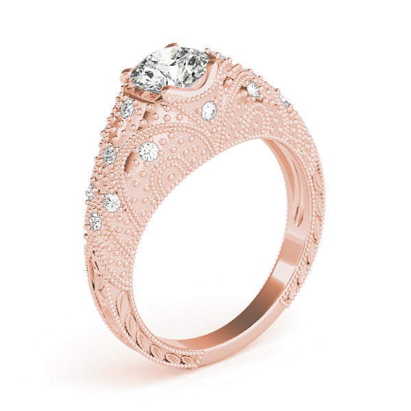 Romantic Antique Round Diamond Engagement Ring in 10K/14K gold and platinum with certified lab-grown or natural diamonds