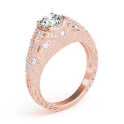 Romantic Antique Round Diamond Engagement Ring in 10K/14K gold and platinum with certified lab-grown or natural diamonds