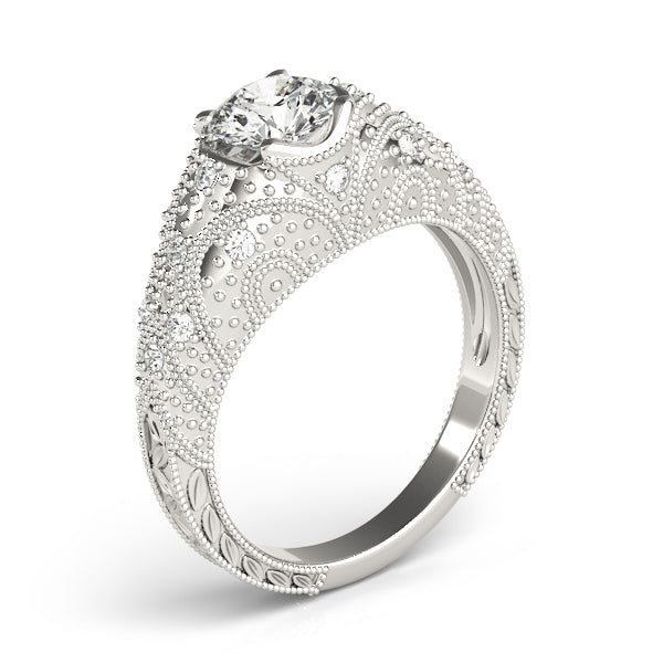 Romantic Antique Round Diamond Engagement Ring in 10K/14K gold and platinum with certified lab-grown or natural diamonds