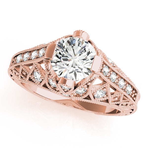 Statement Antique Round Diamond Engagement Ring in 10K/14K gold and platinum with certified lab-grown or natural diamonds
