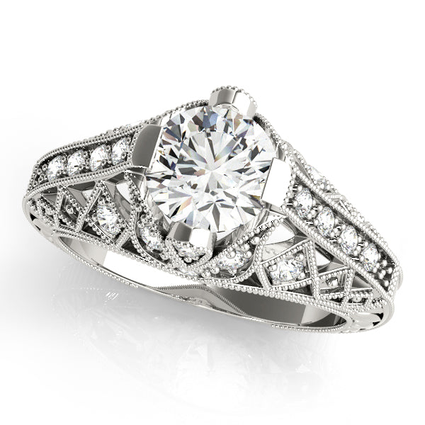 Statement Antique Round Diamond Engagement Ring in 10K/14K gold and platinum with certified lab-grown or natural diamonds