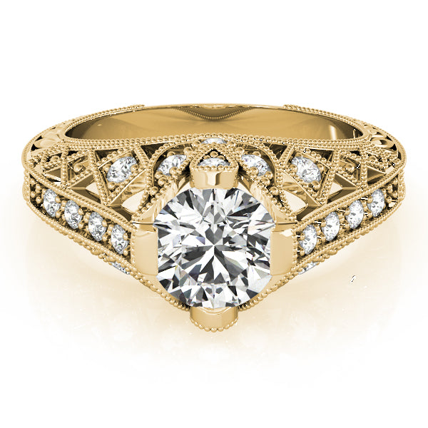 Statement Antique Round Diamond Engagement Ring in 10K/14K gold and platinum with certified lab-grown or natural diamonds