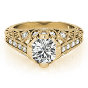 Statement Antique Round Diamond Engagement Ring in 10K/14K gold and platinum with certified lab-grown or natural diamonds