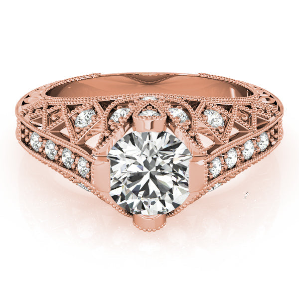 Statement Antique Round Diamond Engagement Ring in 10K/14K gold and platinum with certified lab-grown or natural diamonds