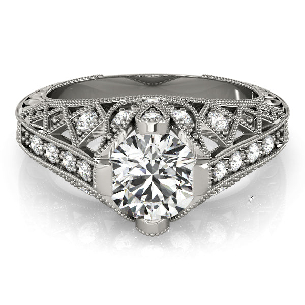 Statement Antique Round Diamond Engagement Ring in 10K/14K gold and platinum with certified lab-grown or natural diamonds