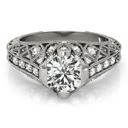 Statement Antique Round Diamond Engagement Ring in 10K/14K gold and platinum with certified lab-grown or natural diamonds