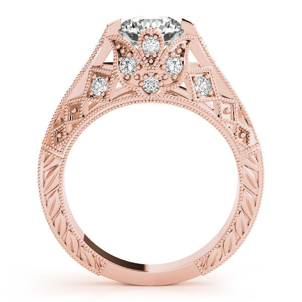 Statement Antique Round Diamond Engagement Ring in 10K/14K gold and platinum with certified lab-grown or natural diamonds
