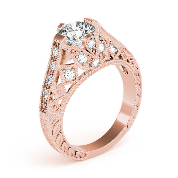 Statement Antique Round Diamond Engagement Ring in 10K/14K gold and platinum with certified lab-grown or natural diamonds