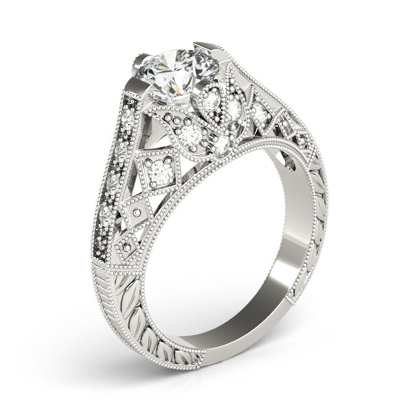 Statement Antique Round Diamond Engagement Ring in 10K/14K gold and platinum with certified lab-grown or natural diamonds