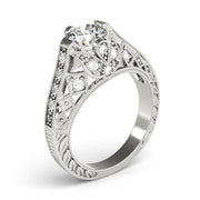 Statement Antique Round Diamond Engagement Ring in 10K/14K gold and platinum with certified lab-grown or natural diamonds