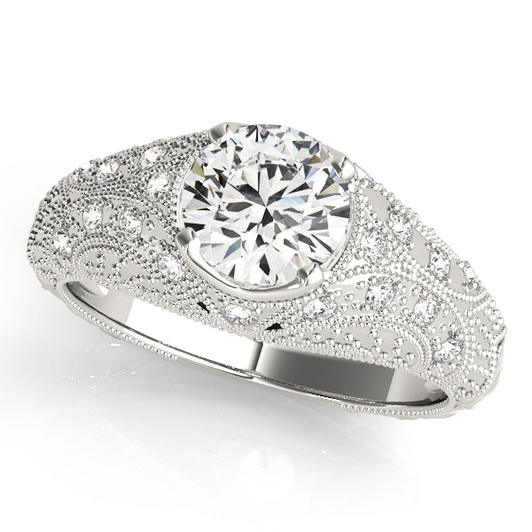 Dazzling Antique Round Diamond Engagement Ring in 10K/14K gold and platinum with certified lab-grown or natural diamonds