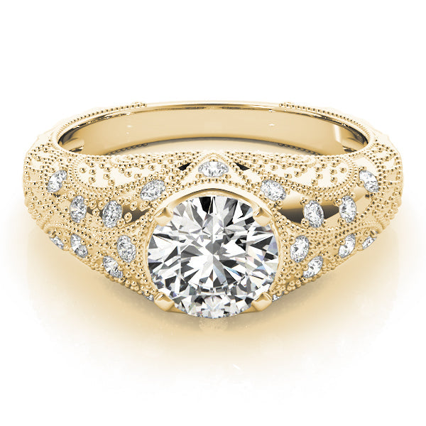 Dazzling Antique Round Diamond Engagement Ring in 10K/14K gold and platinum with certified lab-grown or natural diamonds