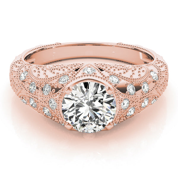 Dazzling Antique Round Diamond Engagement Ring in 10K/14K gold and platinum with certified lab-grown or natural diamonds