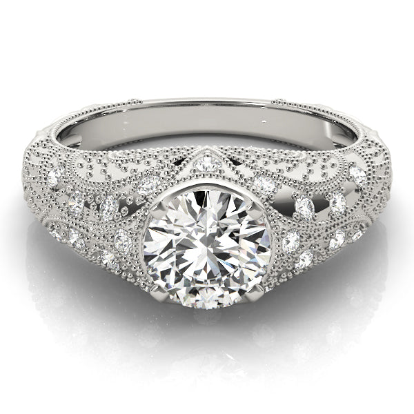 Dazzling Antique Round Diamond Engagement Ring in 10K/14K gold and platinum with certified lab-grown or natural diamonds