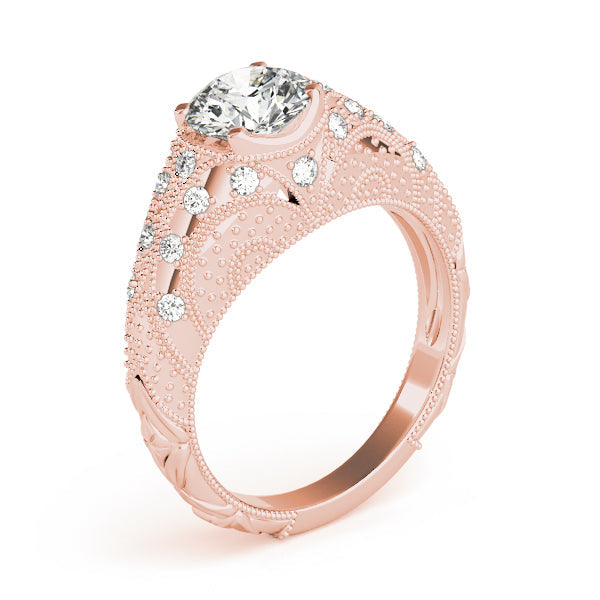 Dazzling Antique Round Diamond Engagement Ring in 10K/14K gold and platinum with certified lab-grown or natural diamonds