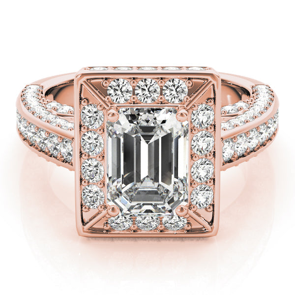 Radiant Halo Engagement Ring For Cut Emerald Diamond Engagement Ring in 10K/14K gold and platinum with certified lab-grown or natural diamonds
