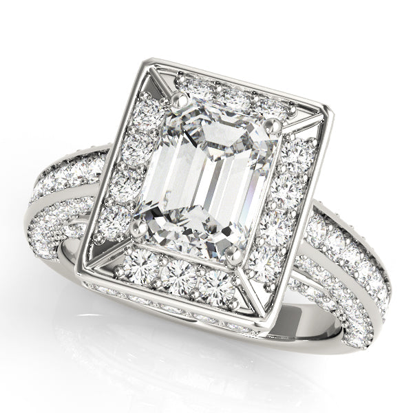Radiant Halo Engagement Ring For Cut Emerald Diamond Engagement Ring in 10K/14K gold and platinum with certified lab-grown or natural diamonds