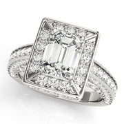Radiant Halo Engagement Ring For Cut Emerald Diamond Engagement Ring in 10K/14K gold and platinum with certified lab-grown or natural diamonds