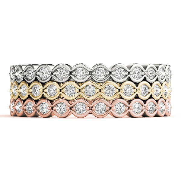 Scalloped Stackable Bezel Set Half Eternity Ring in Gold & Platinum
