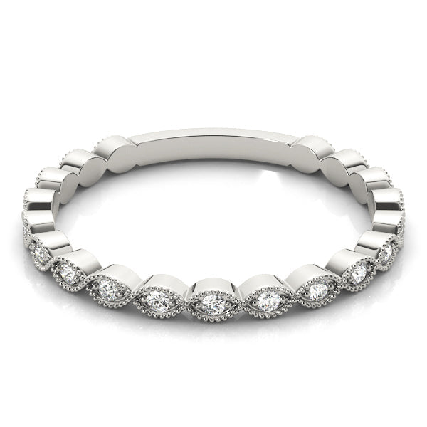 Marquise Shaped Milgrain Stackable Half Eternity Ring in Gold & Platinum
