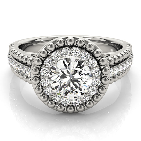 Heirloom Halo Round Diamond Engagement Ring in 10K/14K gold and platinum with certified lab-grown or natural diamonds