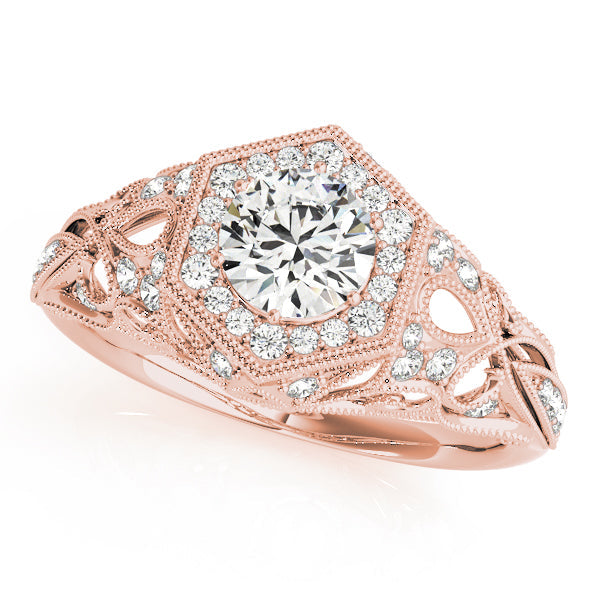 Opulent Halo Round Diamond Engagement Ring in 10K/14K gold and platinum with certified lab-grown or natural diamonds