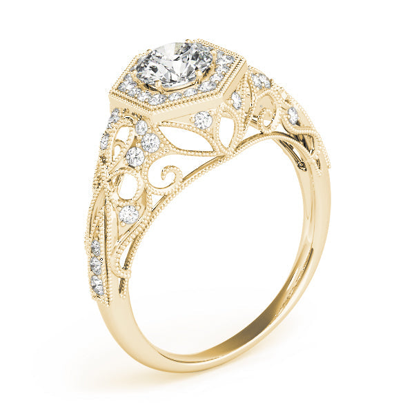 Opulent Halo Round Diamond Engagement Ring in 10K/14K gold and platinum with certified lab-grown or natural diamonds