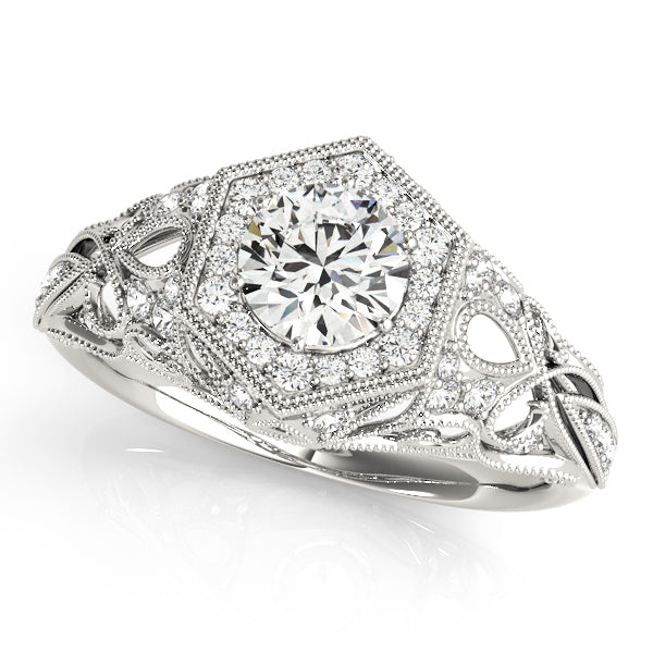 Opulent Halo Round Diamond Engagement Ring in 10K/14K gold and platinum with certified lab-grown or natural diamonds