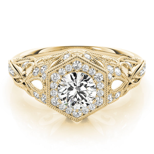 Opulent Halo Round Diamond Engagement Ring in 10K/14K gold and platinum with certified lab-grown or natural diamonds