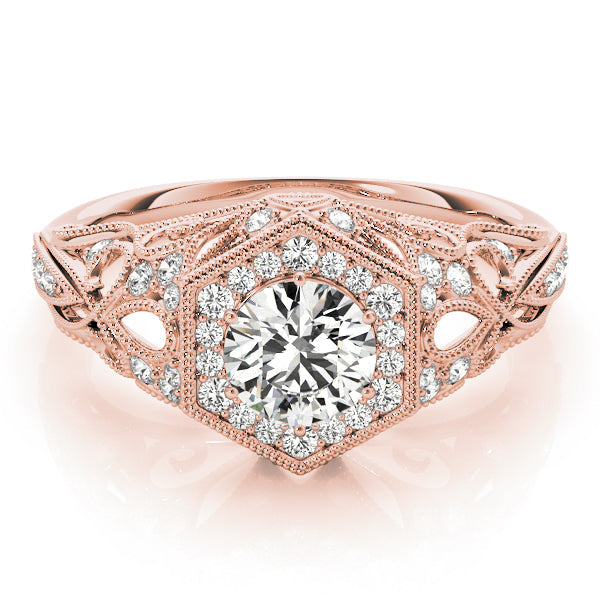 Opulent Halo Round Diamond Engagement Ring in 10K/14K gold and platinum with certified lab-grown or natural diamonds