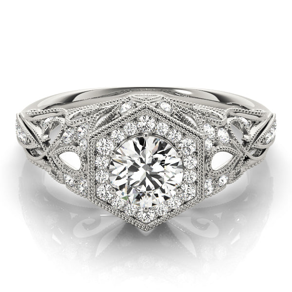 Opulent Halo Round Diamond Engagement Ring in 10K/14K gold and platinum with certified lab-grown or natural diamonds