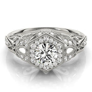Opulent Halo Round Diamond Engagement Ring in 10K/14K gold and platinum with certified lab-grown or natural diamonds