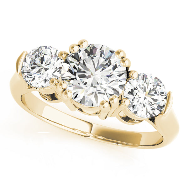 Three-Stone Round Diamond Engagement Ring in 10K/14K gold and platinum with certified lab-grown or natural diamonds