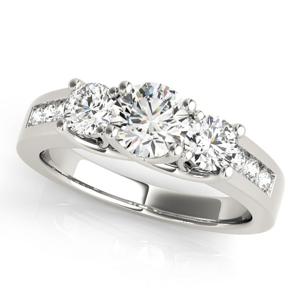 Classic Three‑Stone Diamond Engagement Ring in 10K/14K gold and platinum with certified lab-grown or natural diamonds