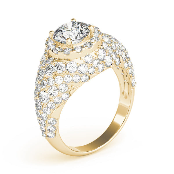Radiant Fashion Band Round Diamond Engagement Ring in 10K/14K gold and platinum with certified lab-grown or natural diamonds