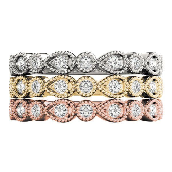 Alternating Pear & Round Diamond Half Eternity Ring in Gold & Platinum