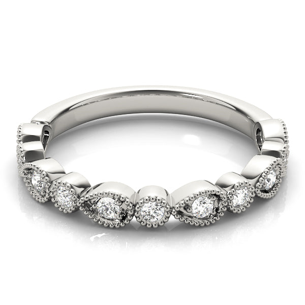 Alternating Pear & Round Diamond Half Eternity Ring in Gold & Platinum