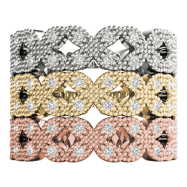 Vintage Milgrain Stackable Half Eternity Ring in Gold & Platinum