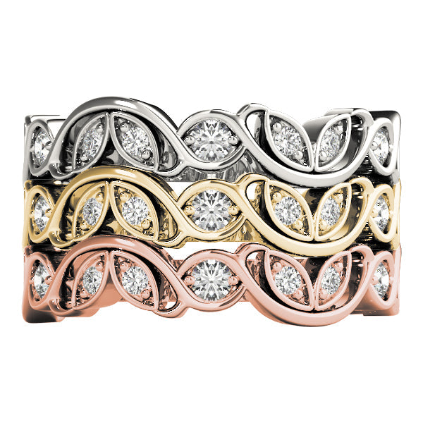 Nature Inspired Floral Stackable Half Eternity Ring in Gold & Platinum