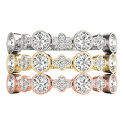 Round & Clover Milgrain Half Eternity Ring in Gold & Platinum
