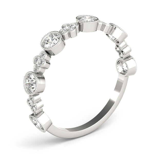Round & Clover Milgrain Half Eternity Ring in Gold & Platinum