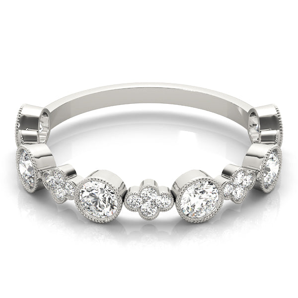 Round & Clover Milgrain Half Eternity Ring in Gold & Platinum
