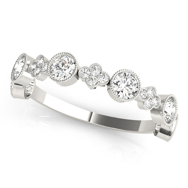 Round & Clover Milgrain Half Eternity Ring in Gold & Platinum